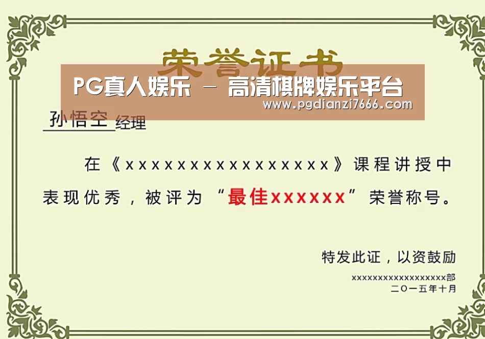 PG真人娱乐荣誉证书二